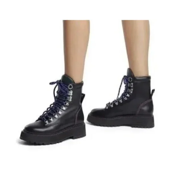 Larroudé Jordan Black Forest Moto Combat Leather Platform Hiker Boot Grunge Punk - Picture 2 of 8